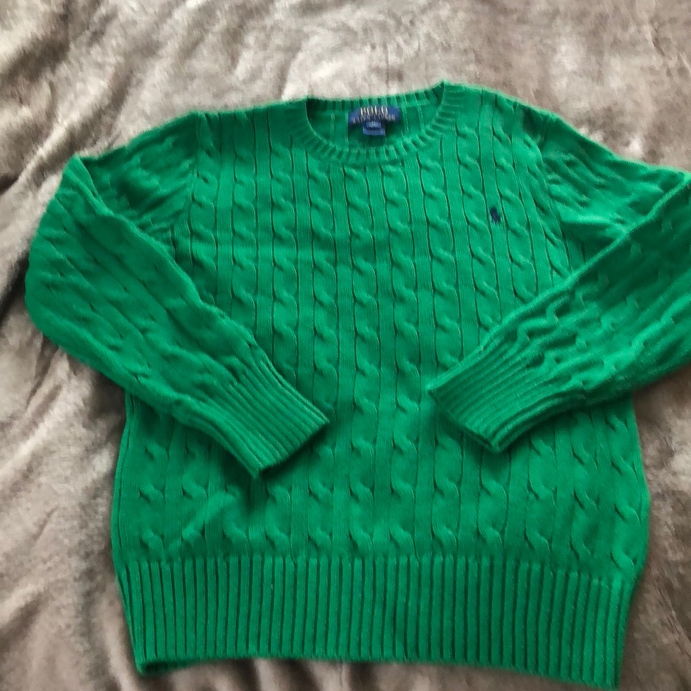 Green Cable Knit Polo Sweater